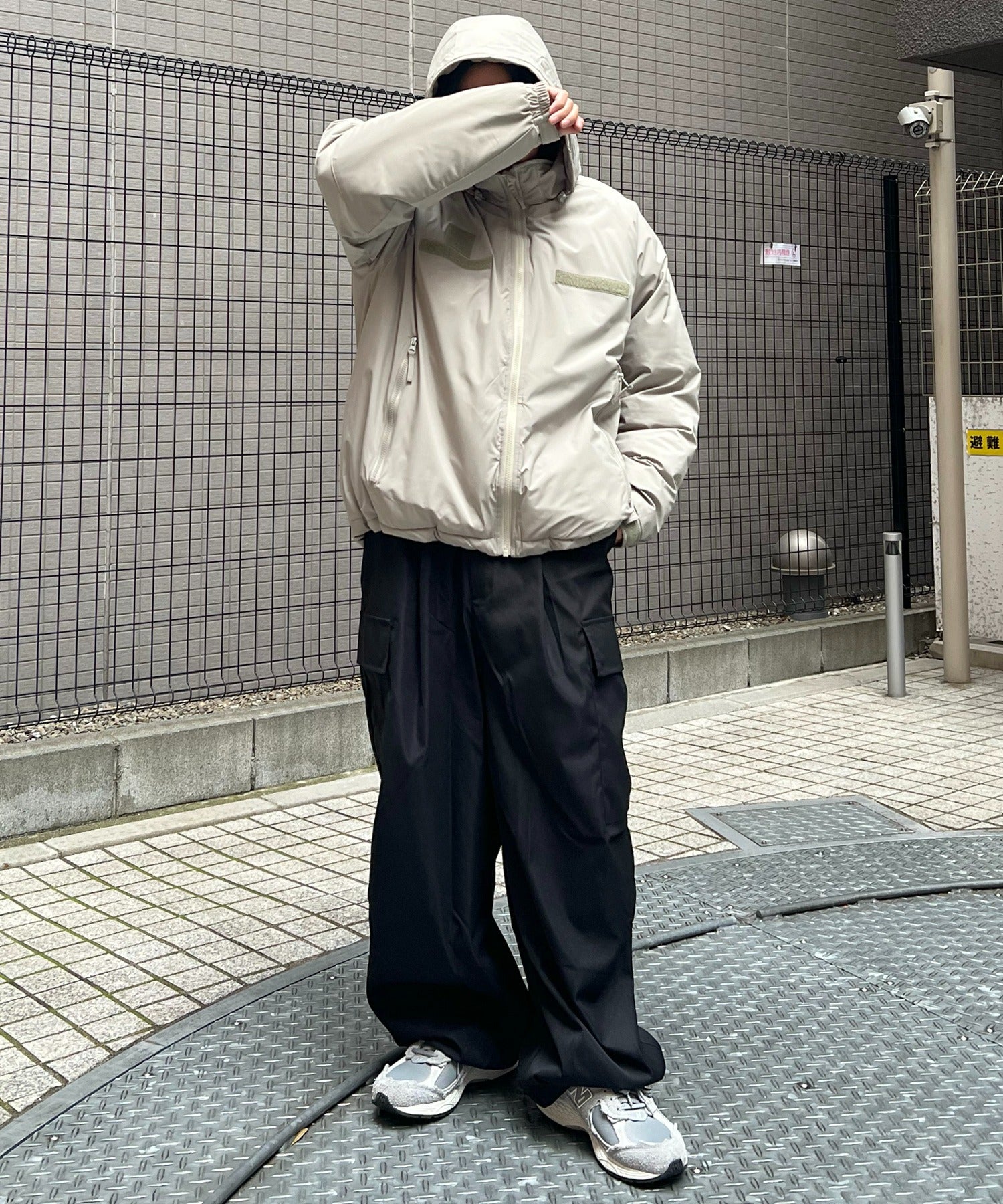 2way フード付き ビッグシルエット スタンドカラー エコダウン ファイバーダウン ミリタリージャケット