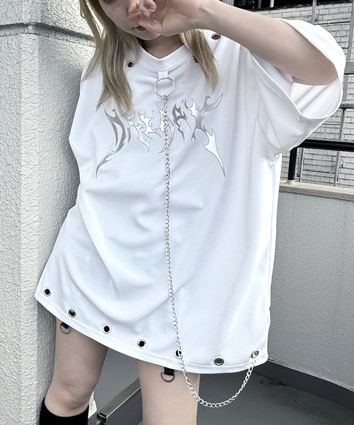 【MAROCORE SELECT】チェーン付きメタルロゴ トライバルプリント ビッグシルエットTシャツ 24SS【ILL'S 】