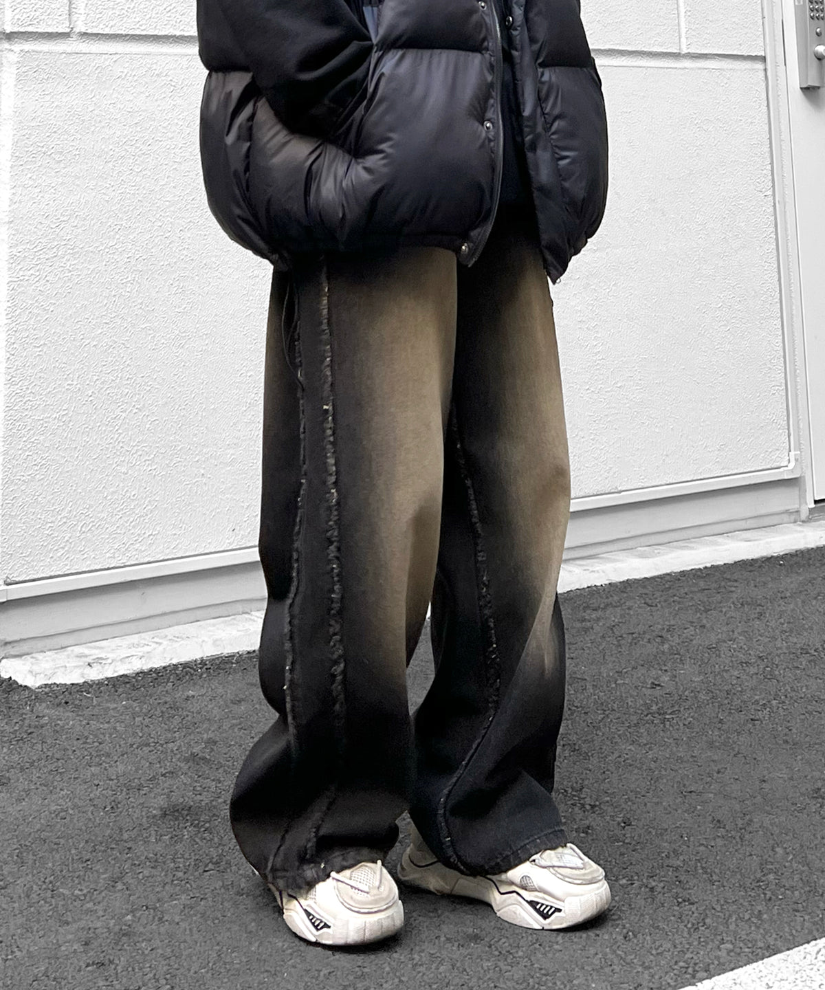 【96thes SELECT】ヴィンテージライク サイドフリンジライン ワイドデニムパンツ