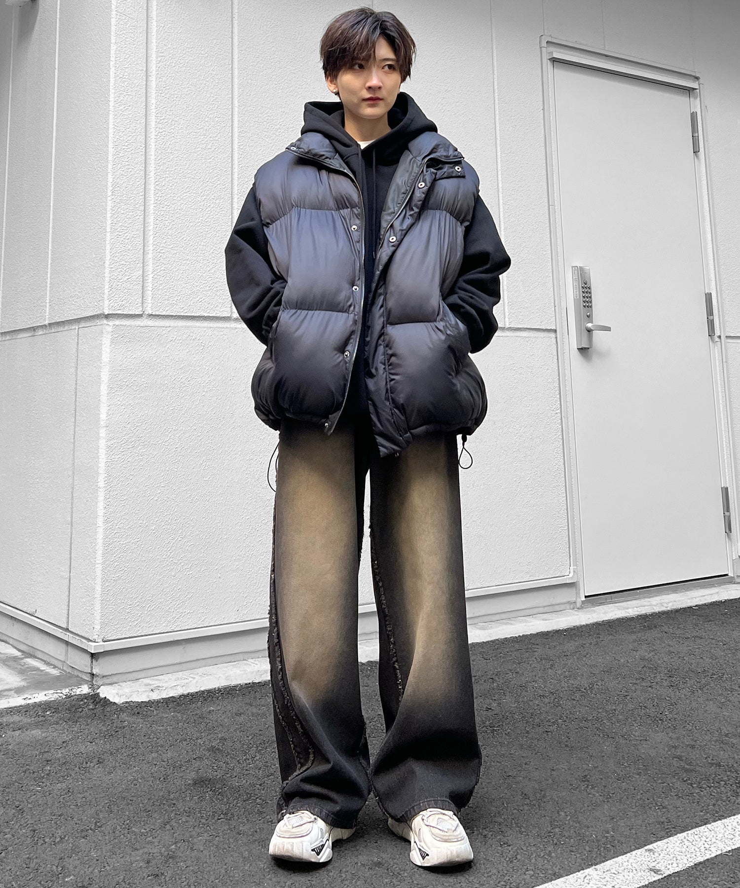 【96thes SELECT】ヴィンテージライク サイドフリンジライン ワイドデニムパンツ