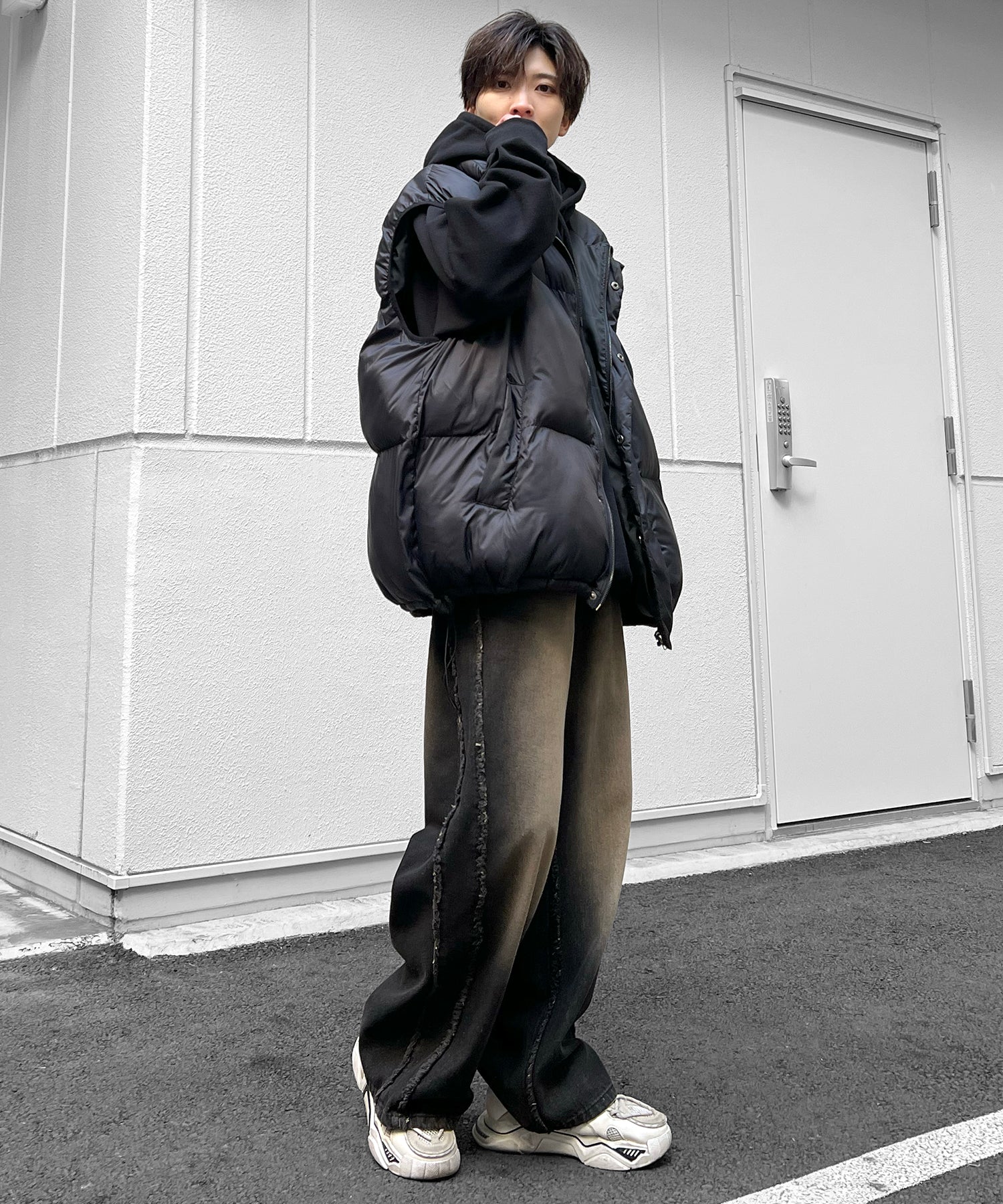 【96thes SELECT】ヴィンテージライク サイドフリンジライン ワイドデニムパンツ