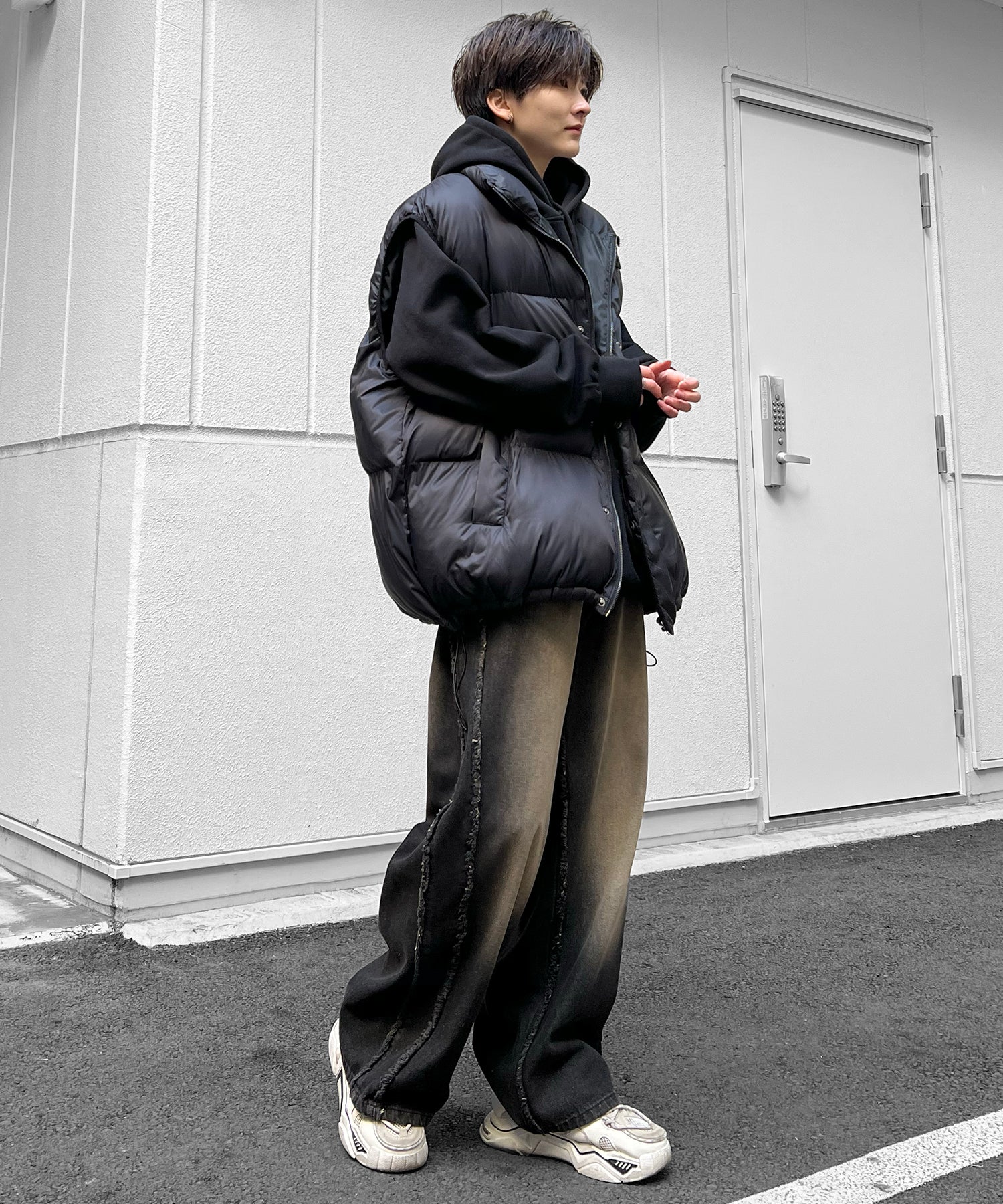 【96thes SELECT】ヴィンテージライク サイドフリンジライン ワイドデニムパンツ