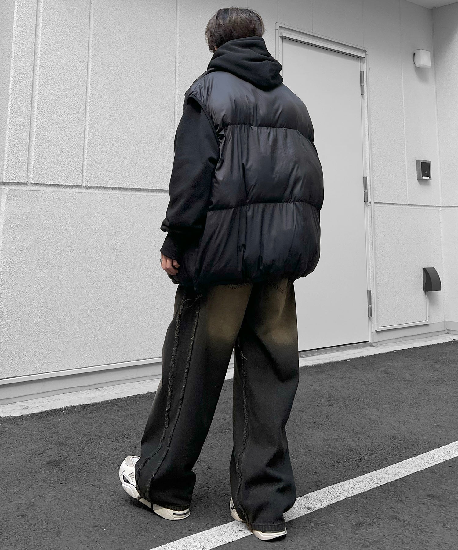 【96thes SELECT】ヴィンテージライク サイドフリンジライン ワイドデニムパンツ