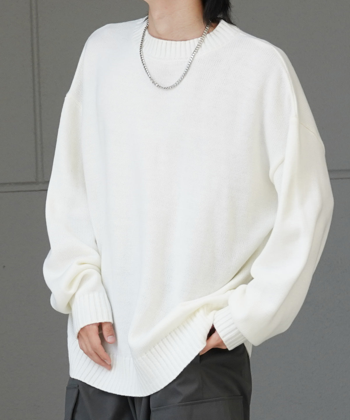 ルーズシルエット クルーネック ナチュラルベーシックプルオーバーニット