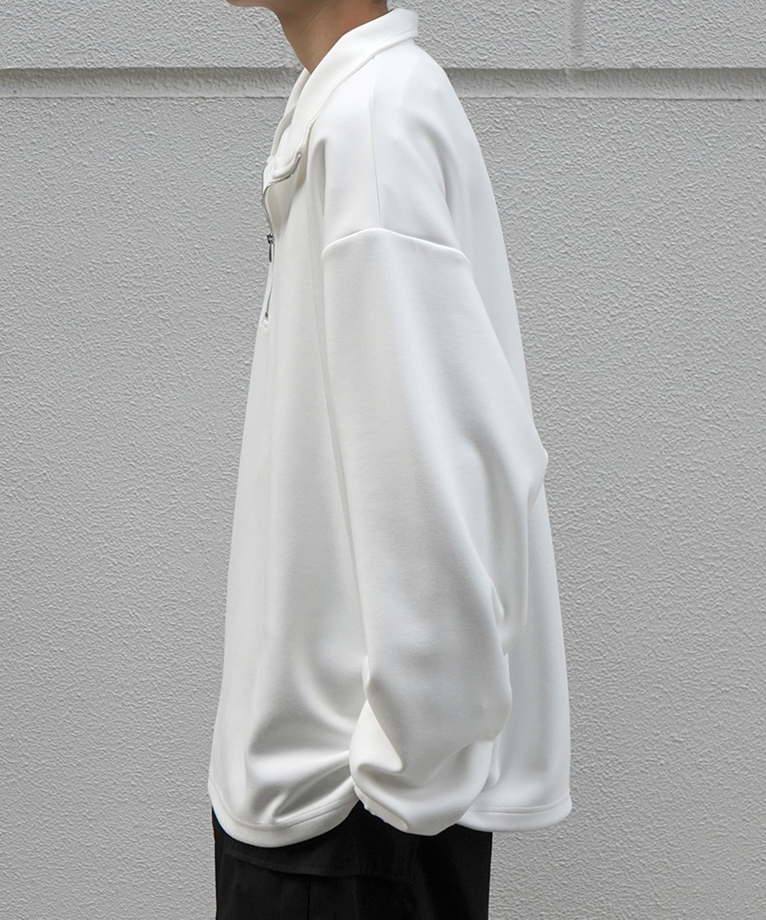 ドレープとろみ ボリュームシルエット 裾ひも ドロスト ダンボールニット ハーフジッププルオーバースウェット