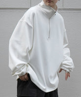 ドレープとろみ ボリュームシルエット 裾ひも ドロスト ダンボールニット ハーフジッププルオーバースウェット