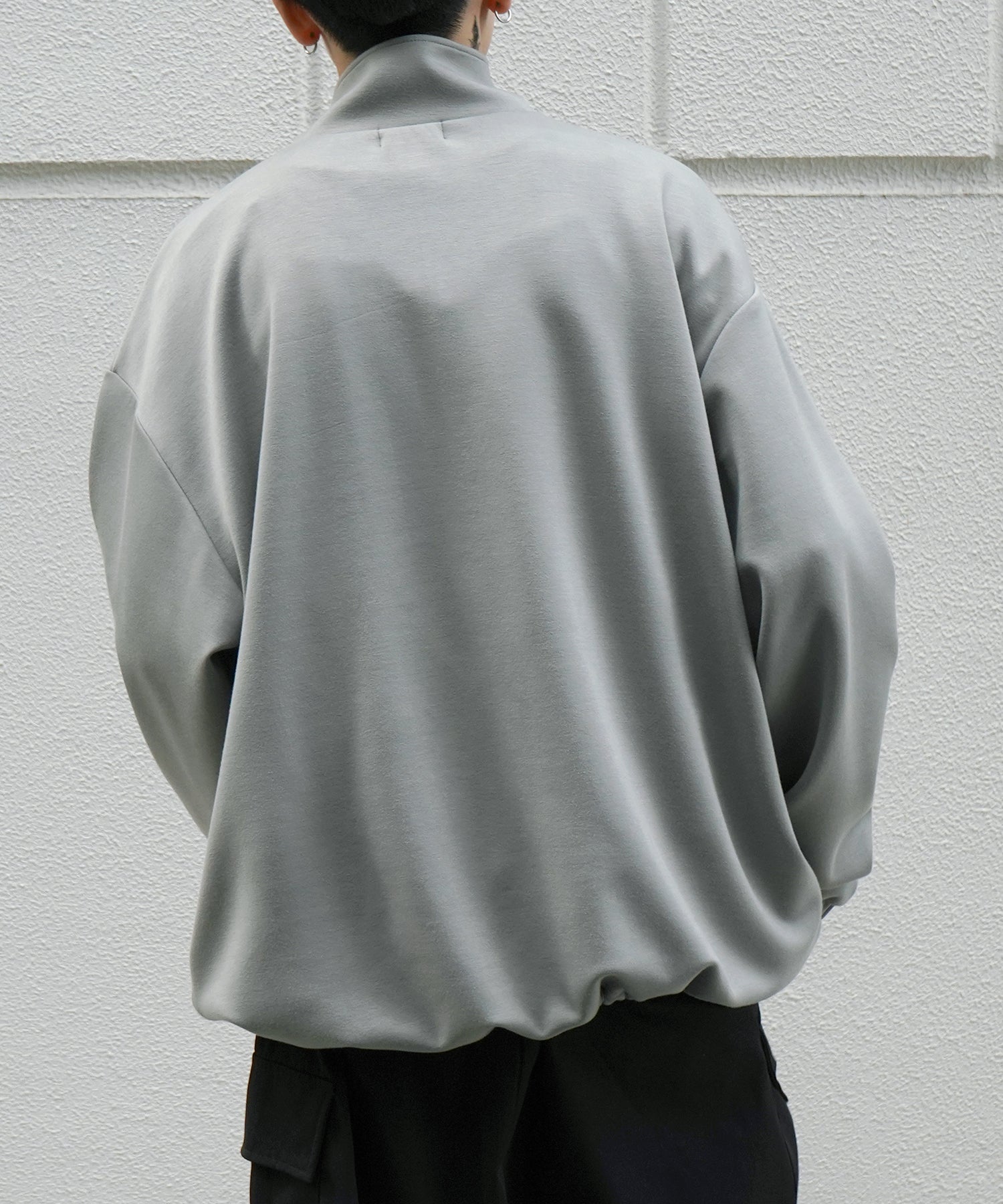 ドレープとろみ ボリュームシルエット 裾ひも ドロスト ダンボールニット ハーフジッププルオーバースウェット