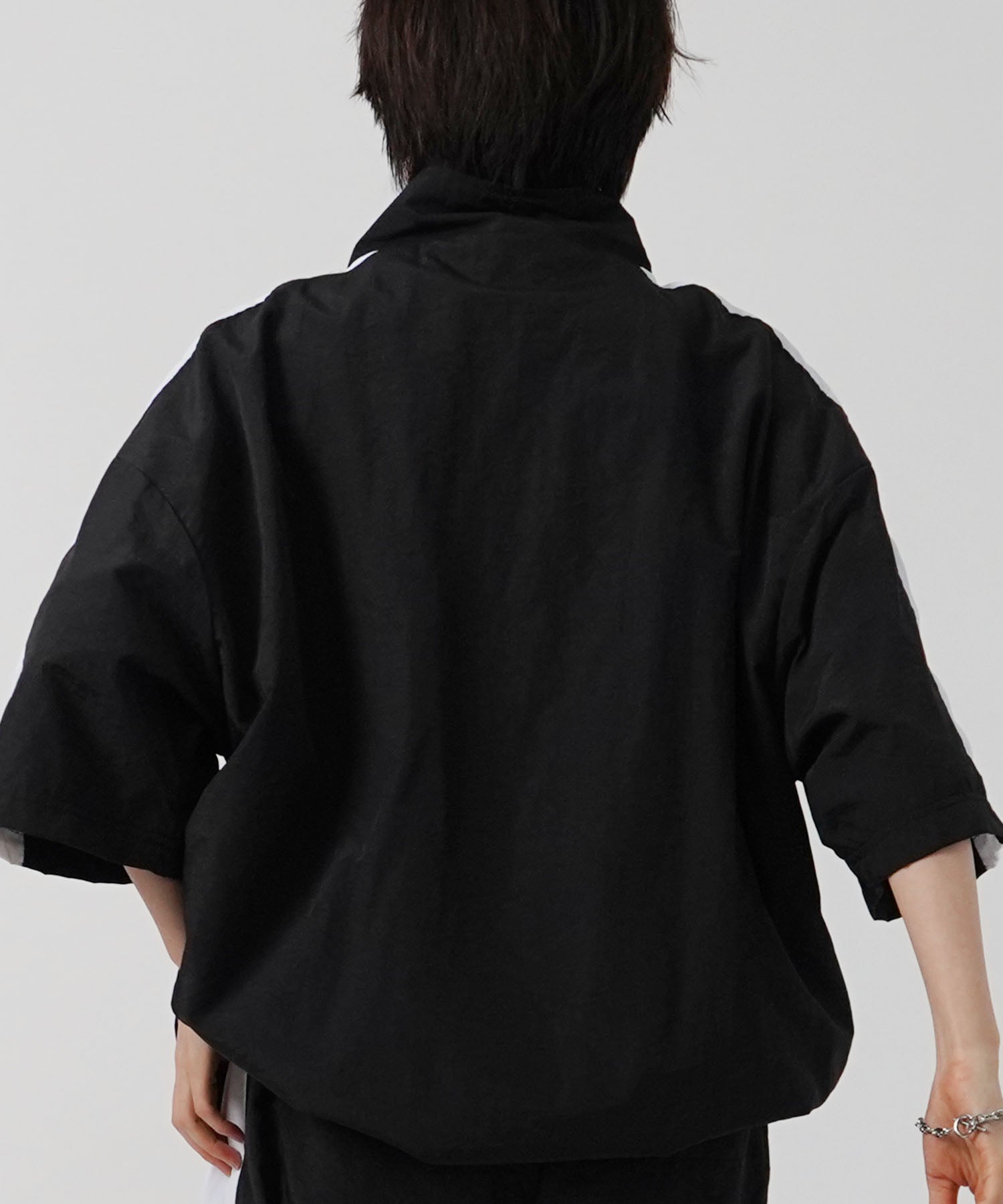 25SS セットアップ対応 ビッグシルエット ドロスト サイドライン 半袖ナイロンハーフジップ