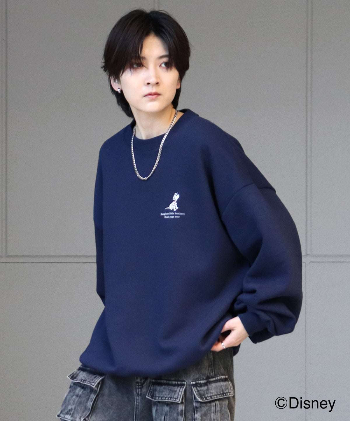 【Disney / ディズニー】101わんちゃん ワンポイント刺繍 ビッグシルエットプルオーバー クルースウェット