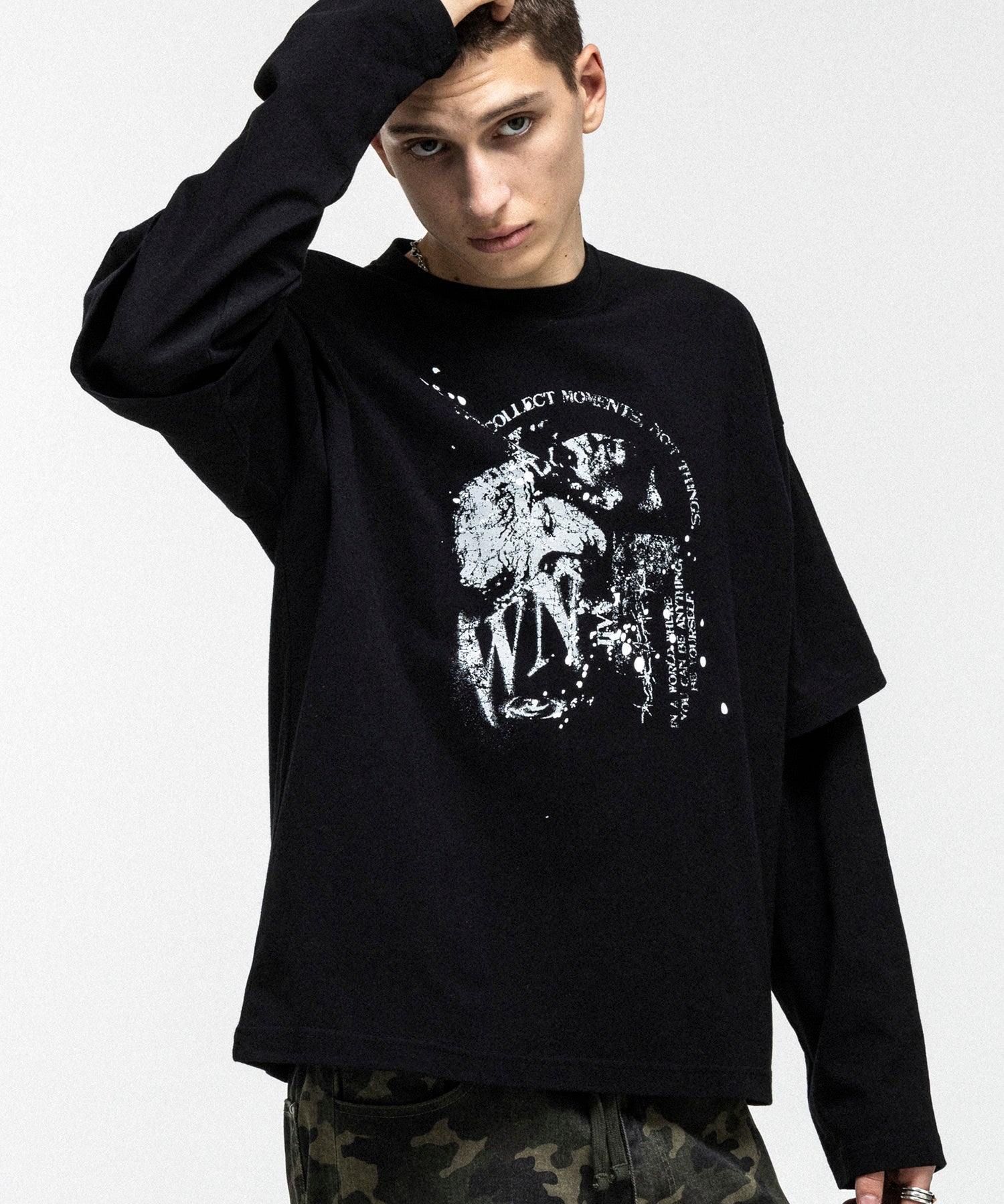 完売品✨24年 エンフォルド レイヤードロングスリーブシャツ 異素材 洗える 配色レイヤードロングスリーブTシャツ【洗える