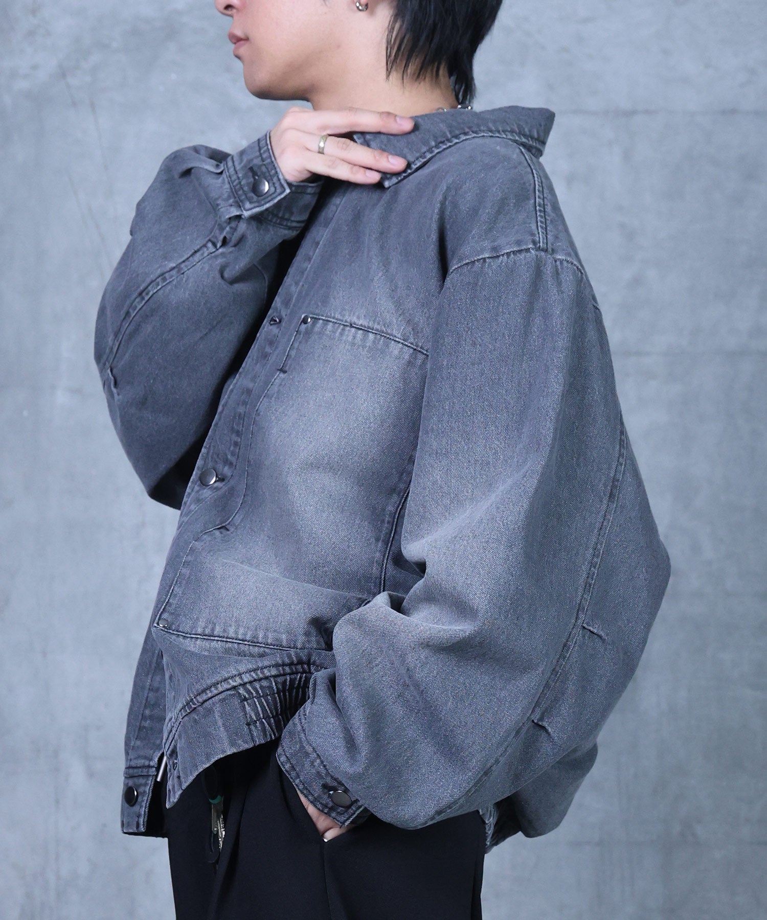 ビッグシルエット ヴィンテージライク ダブルポケット デニムブルゾン