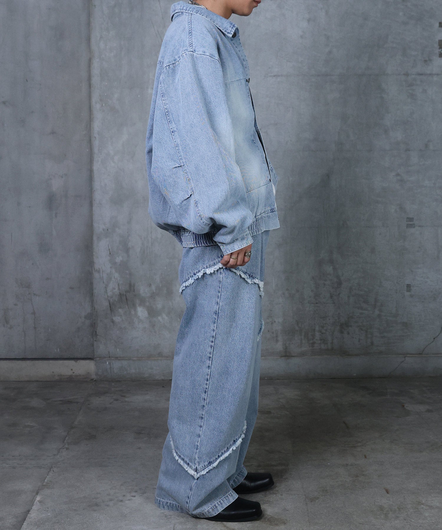 ビッグシルエット ヴィンテージライク ダブルポケット デニムブルゾン