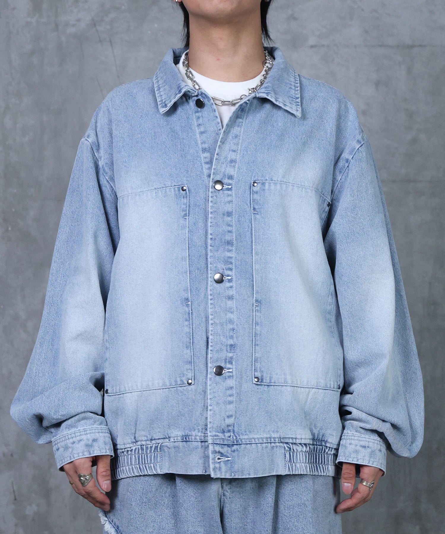 ビッグシルエット ヴィンテージライク ダブルポケット デニムブルゾン