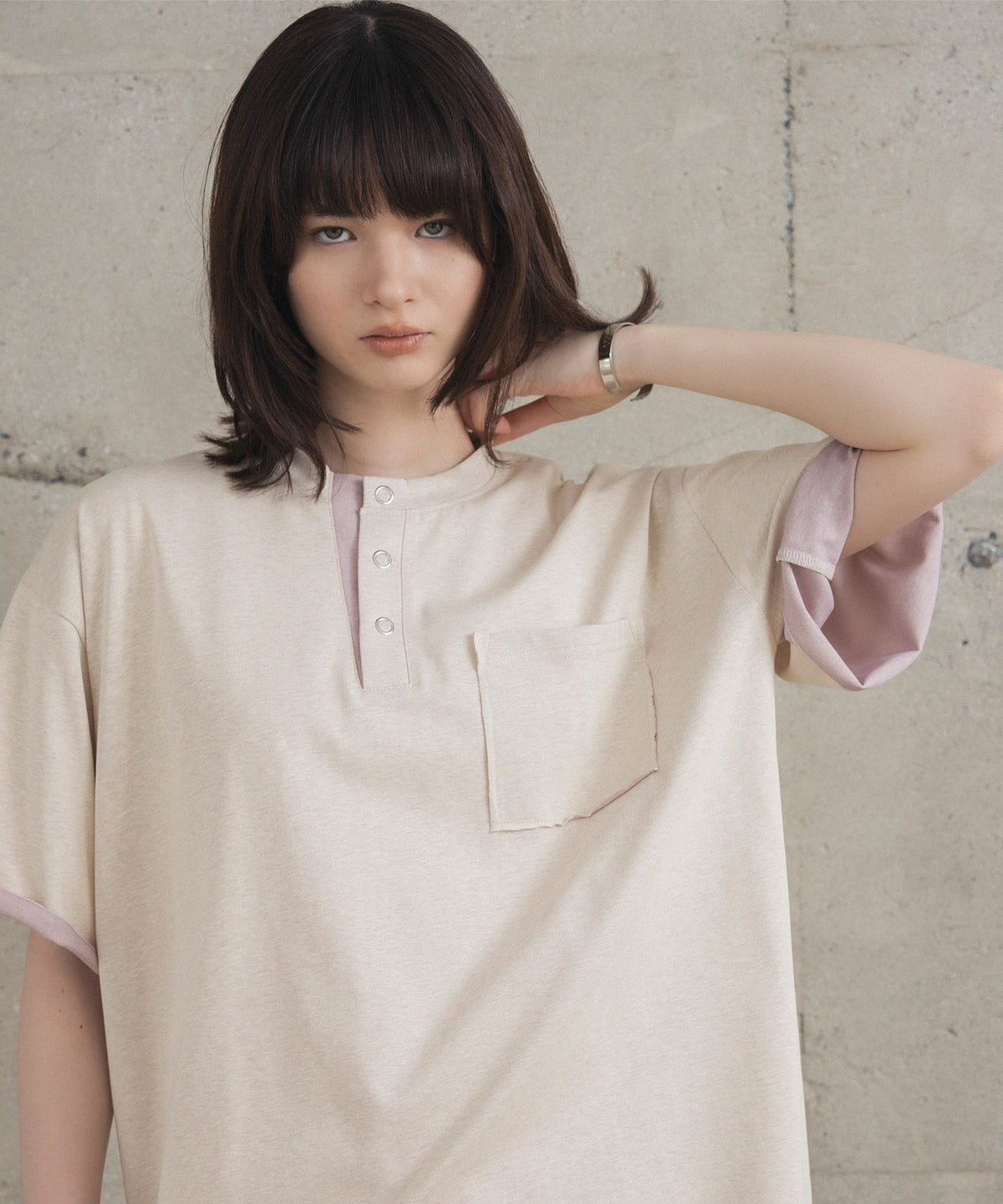 Contrast Color Henley Neck T-shirt / コントラストカラー ヘンリーネックTシャツ
