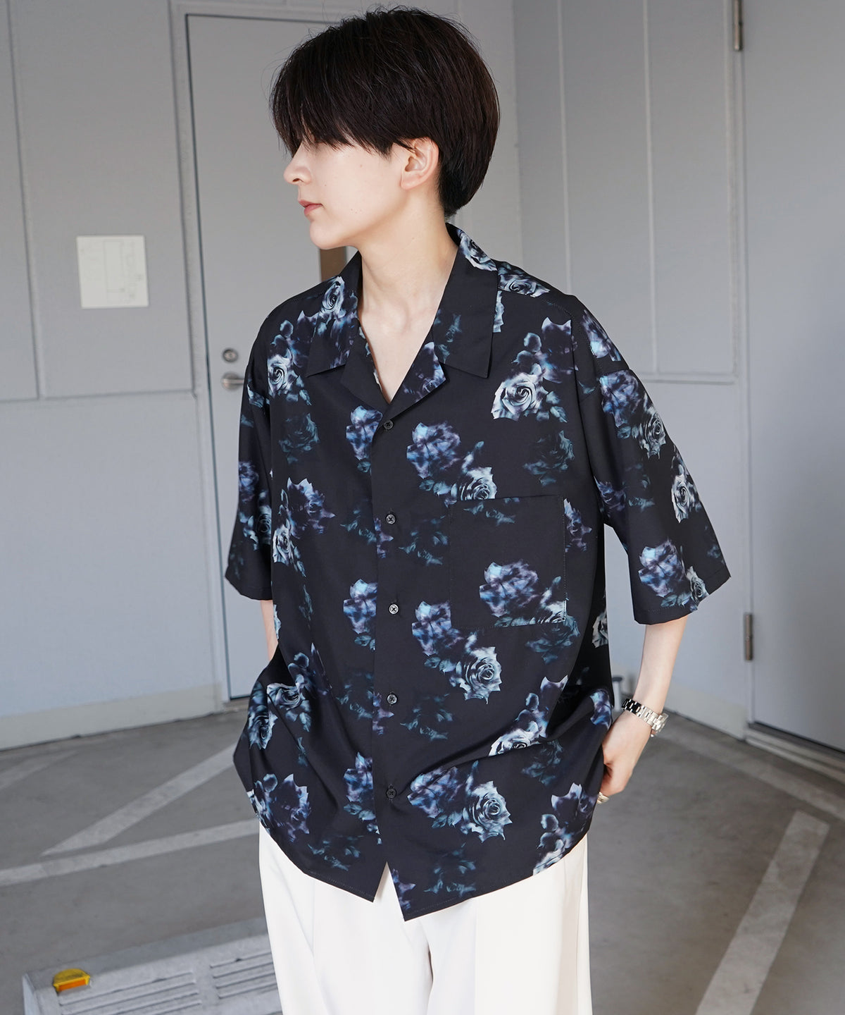 ビッグシルエット オープンカラー総柄半袖シャツ フラワー / 幾何学 25SS