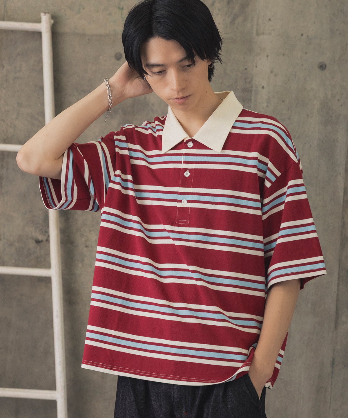 TURNED POCKET BORDER POLO / 折り返しボーダーポロシャツ