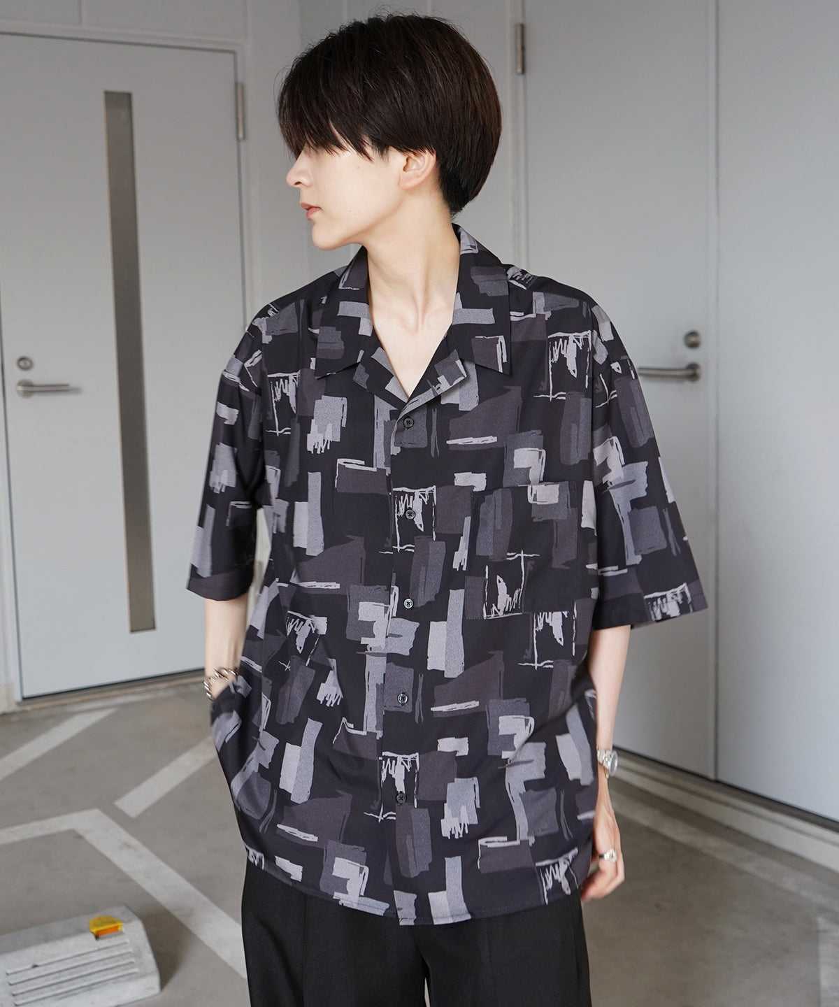 ビッグシルエット オープンカラー総柄半袖シャツ フラワー / 幾何学 25SS