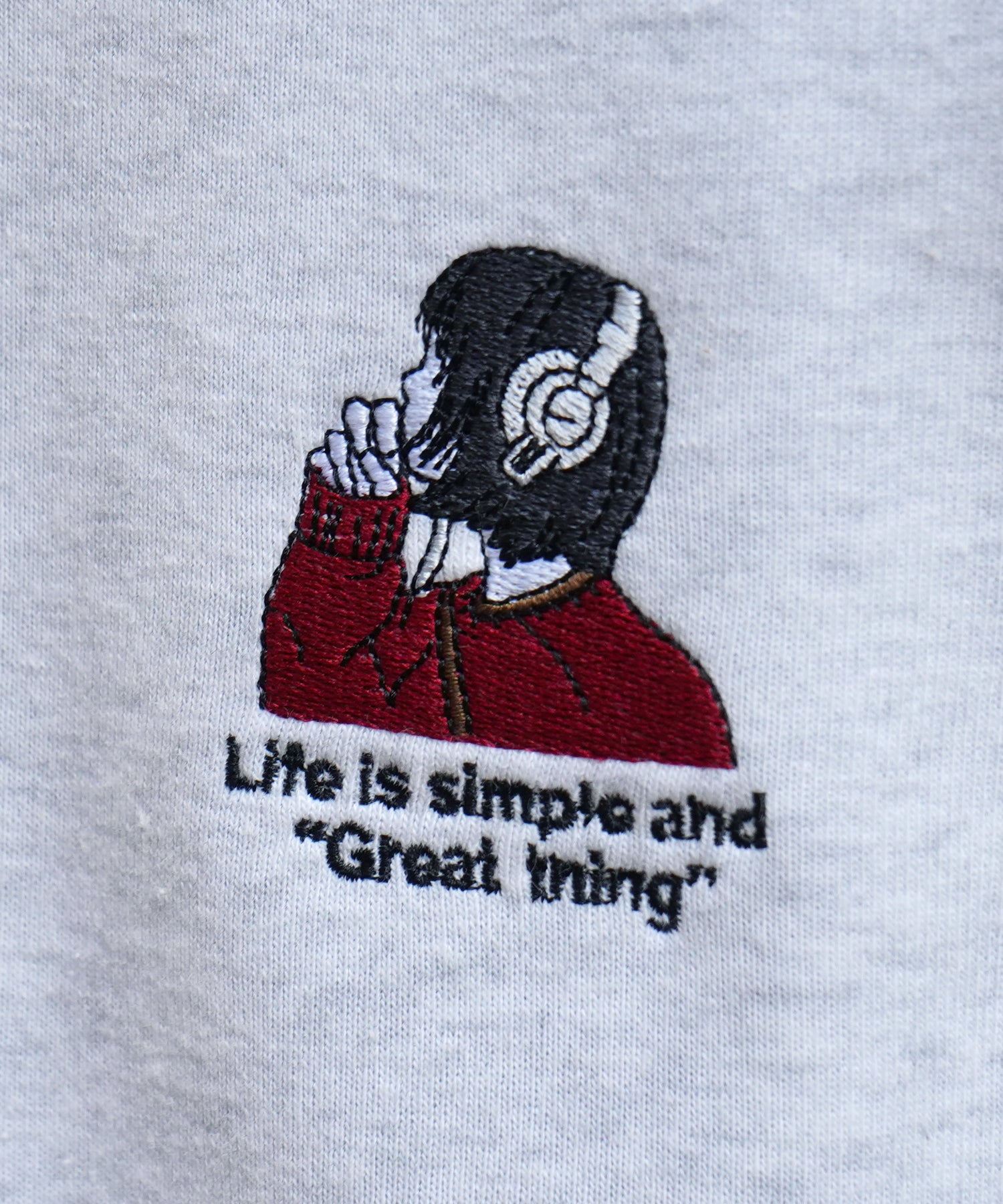 ヘッドホンガール イラストワンポイント刺繍 ビッグシルエット 裏起毛プルオーバースウェット