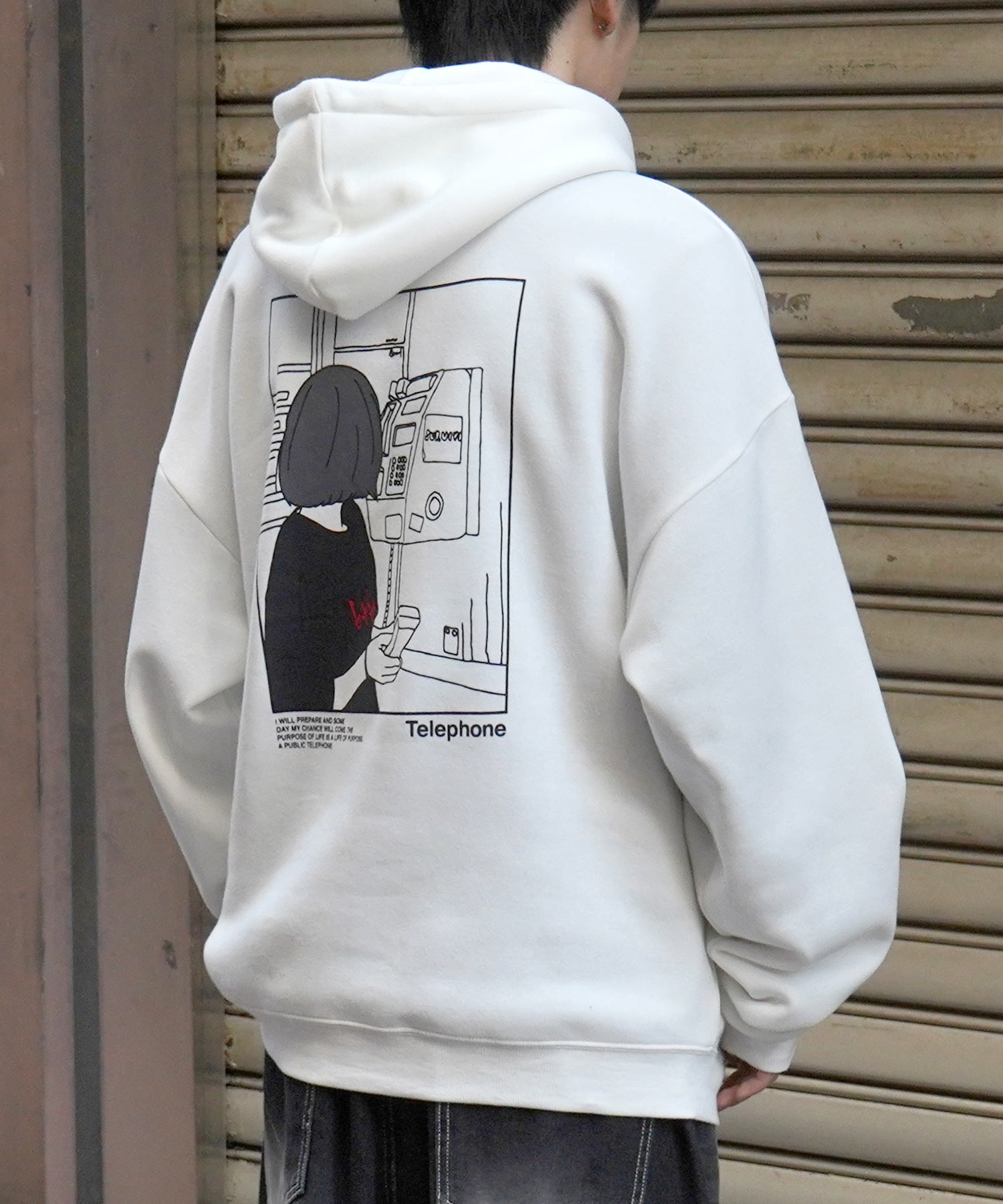 テレフォンガール イラストバックプリント / ワンポイント刺繍 ビッグシルエット プルオーバーパーカー