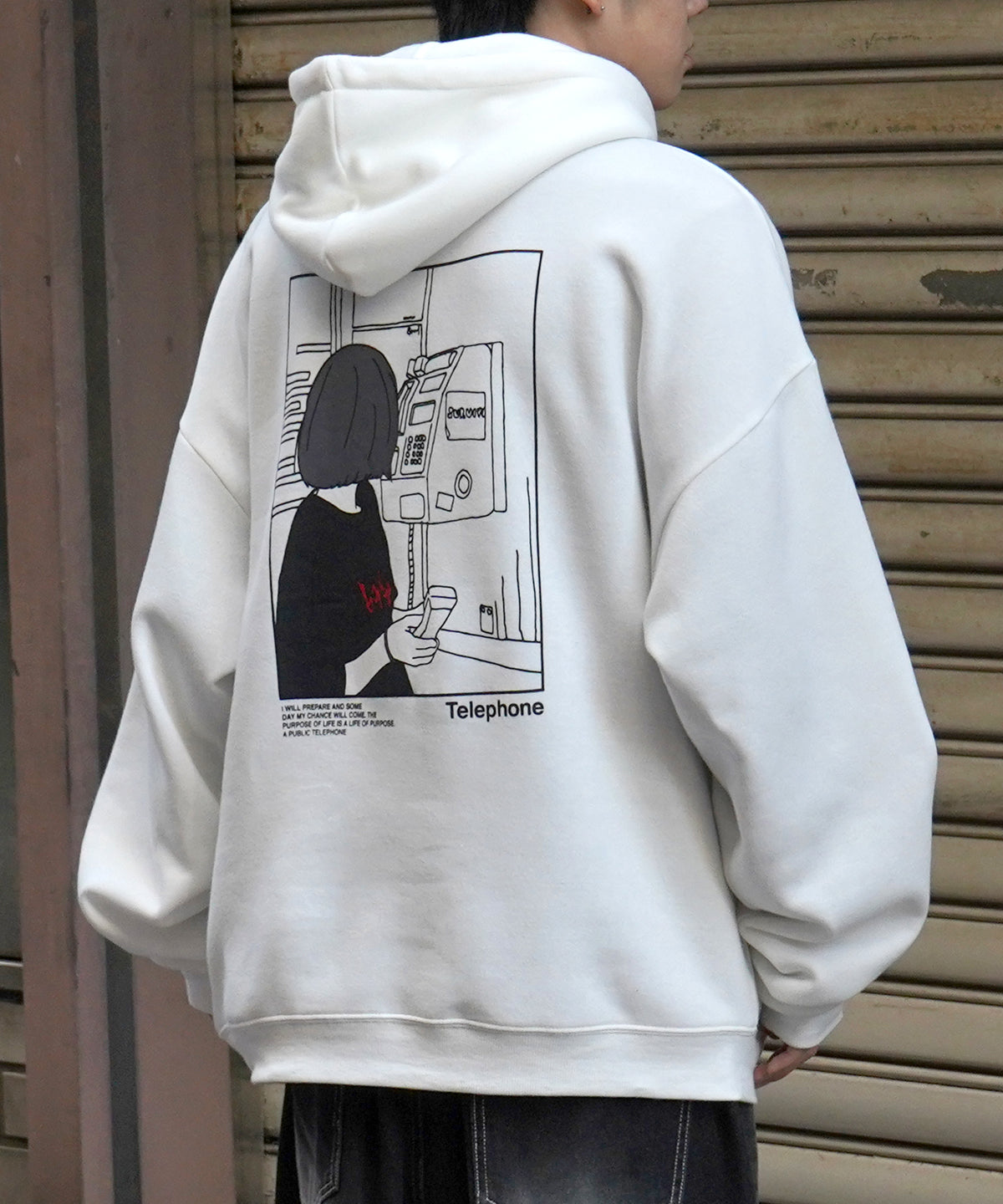 テレフォンガール イラストバックプリント / ワンポイント刺繍 ビッグシルエット プルオーバーパーカー