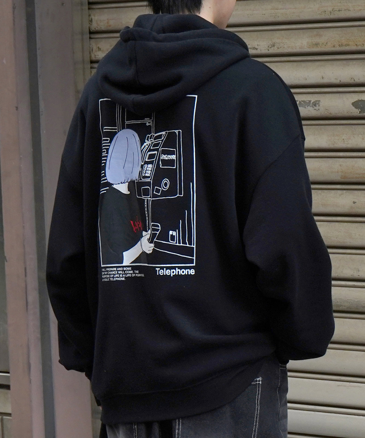 テレフォンガール イラストバックプリント / ワンポイント刺繍 ビッグシルエット プルオーバーパーカー