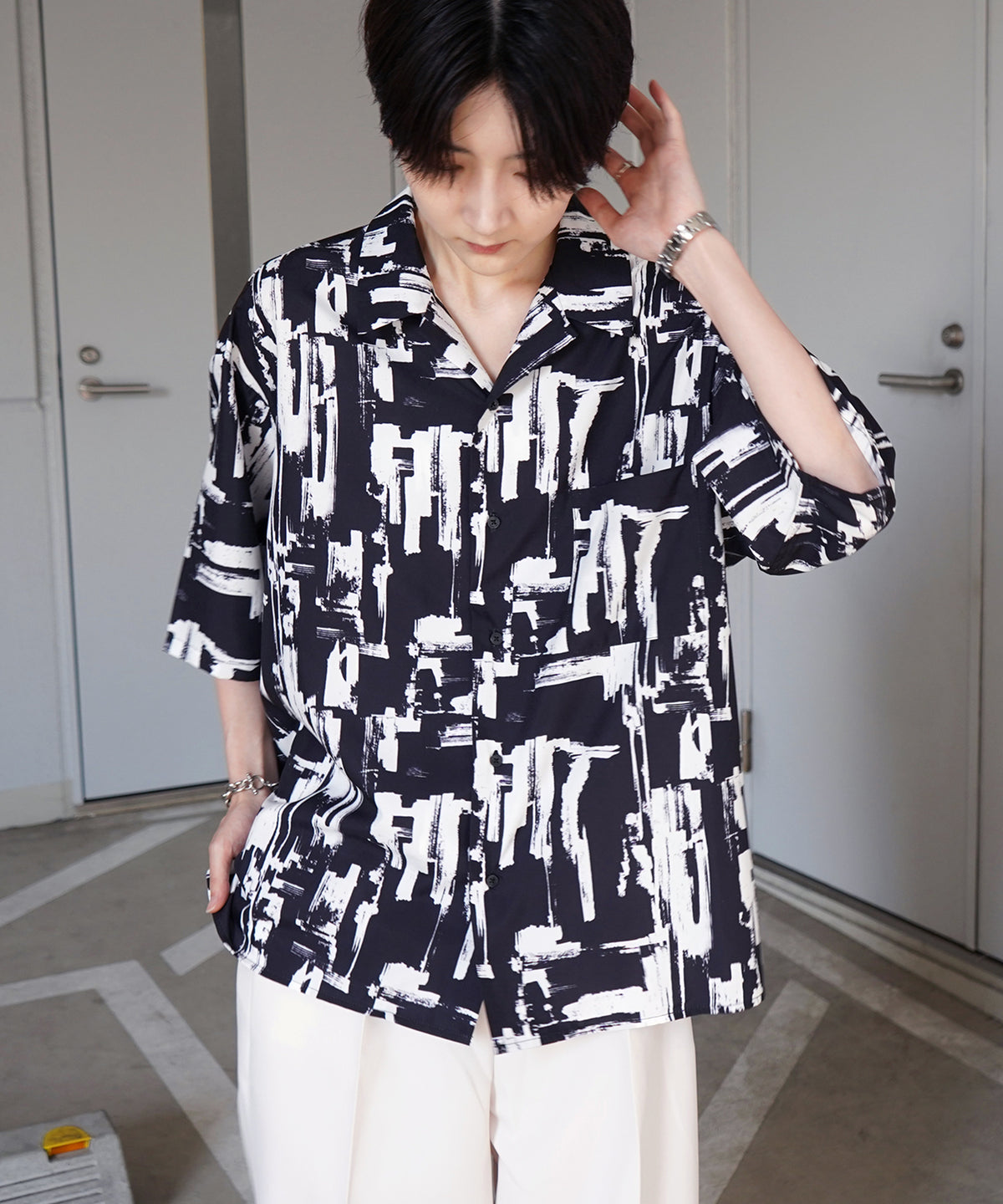 ビッグシルエット オープンカラー総柄半袖シャツ フラワー / 幾何学 25SS