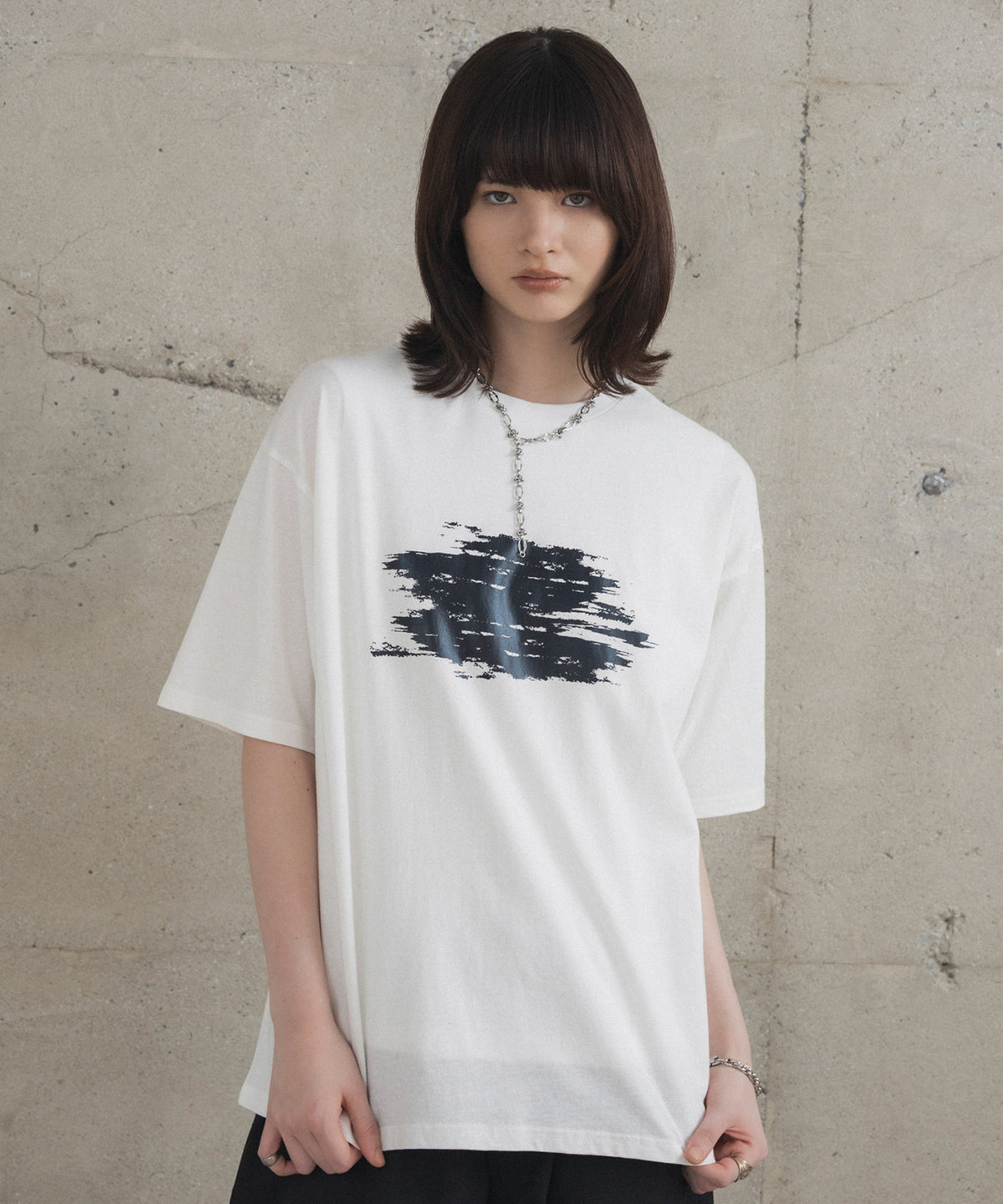 アブストラクトグラフィック箔プリント 半袖Tシャツ