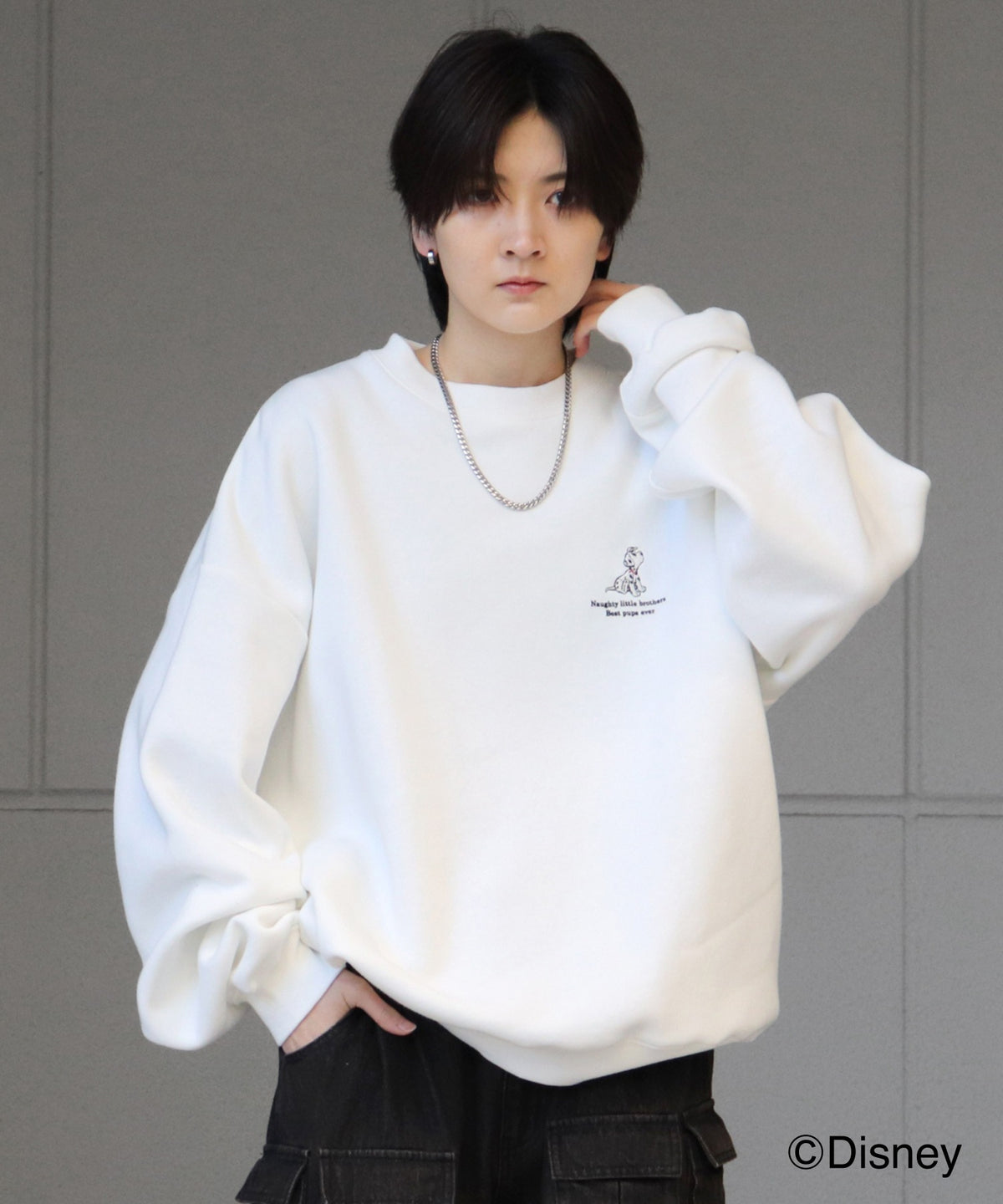 【Disney / ディズニー】101わんちゃん ワンポイント刺繍 ビッグシルエットプルオーバー クルースウェット