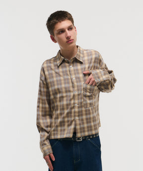 SHORT-BODY LONG-SLEEVED CHECKED SHIRT / ショート丈長袖チェックシャツ