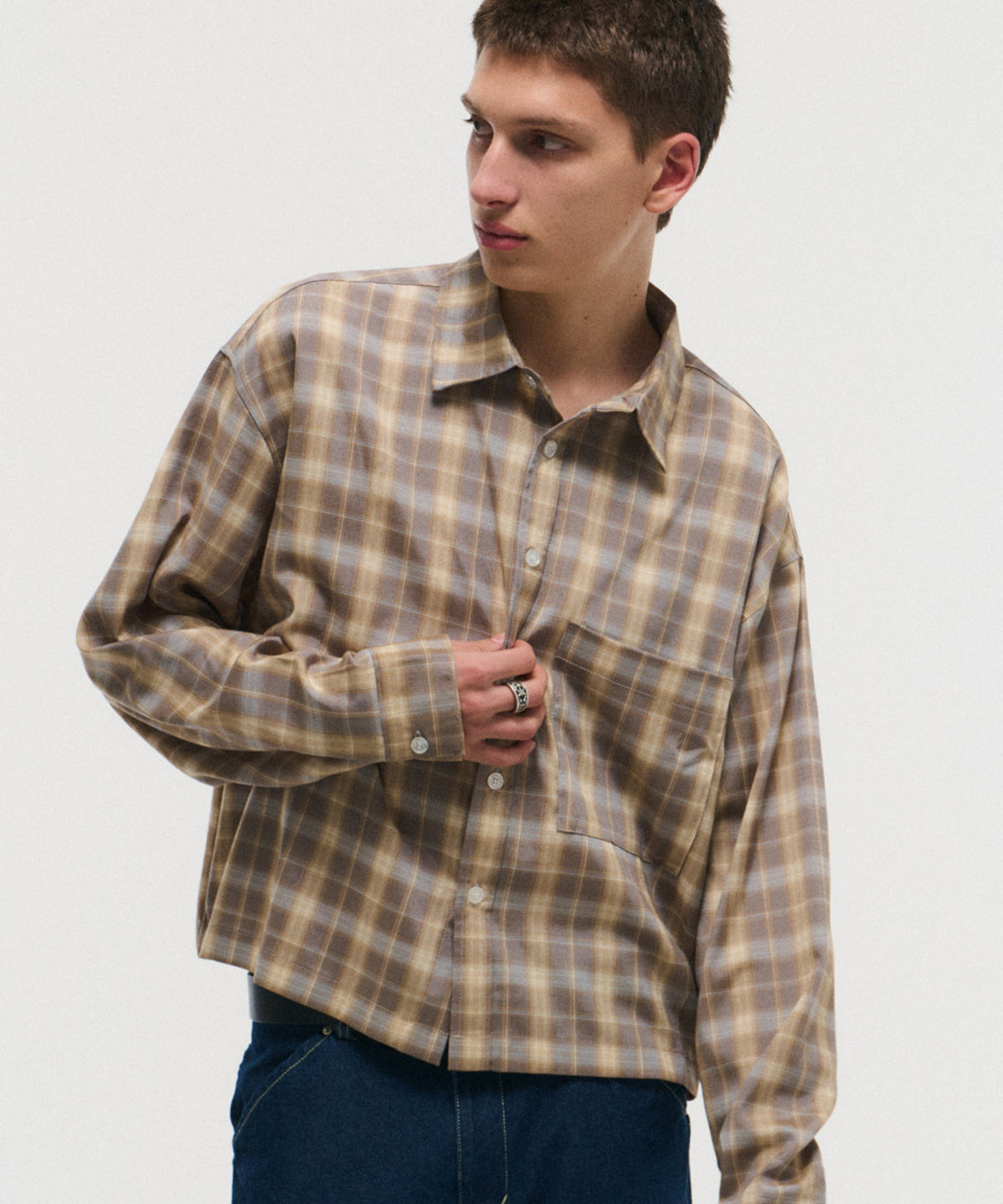 SHORT-BODY LONG-SLEEVED CHECKED SHIRT / ショート丈長袖チェックシャツ