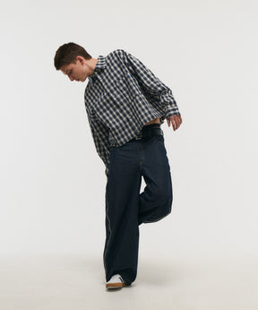SHORT-BODY LONG-SLEEVED CHECKED SHIRT / ショート丈長袖チェックシャツ