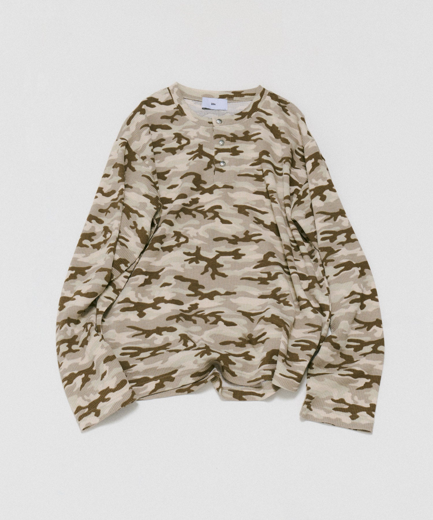 HENLEY CAMO WAFFLE LONG-SLEEVE TEE / カモ総柄ヘンリーネックサーマルロンT