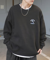 ヒゲオジ刺繍A ワンポイント刺繍ロゴ ビッグシルエット プルオーバースウェット