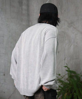 ヴィンテージライク ピグメント加工 ビッグシルエット ワンポイント刺繍 レトロプルオーバーニット