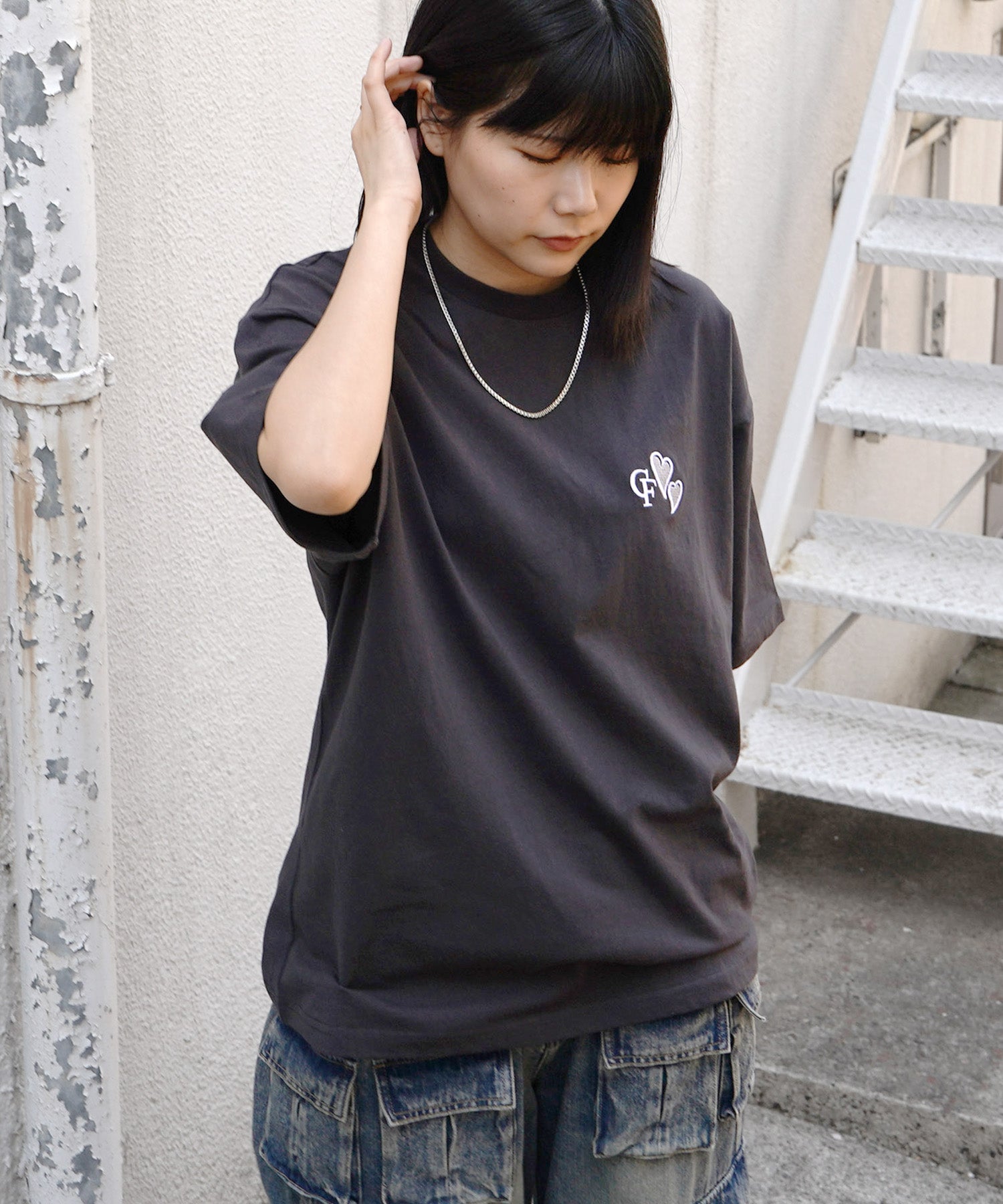 25SS ハートワンポイント刺繍 半袖Tシャツ