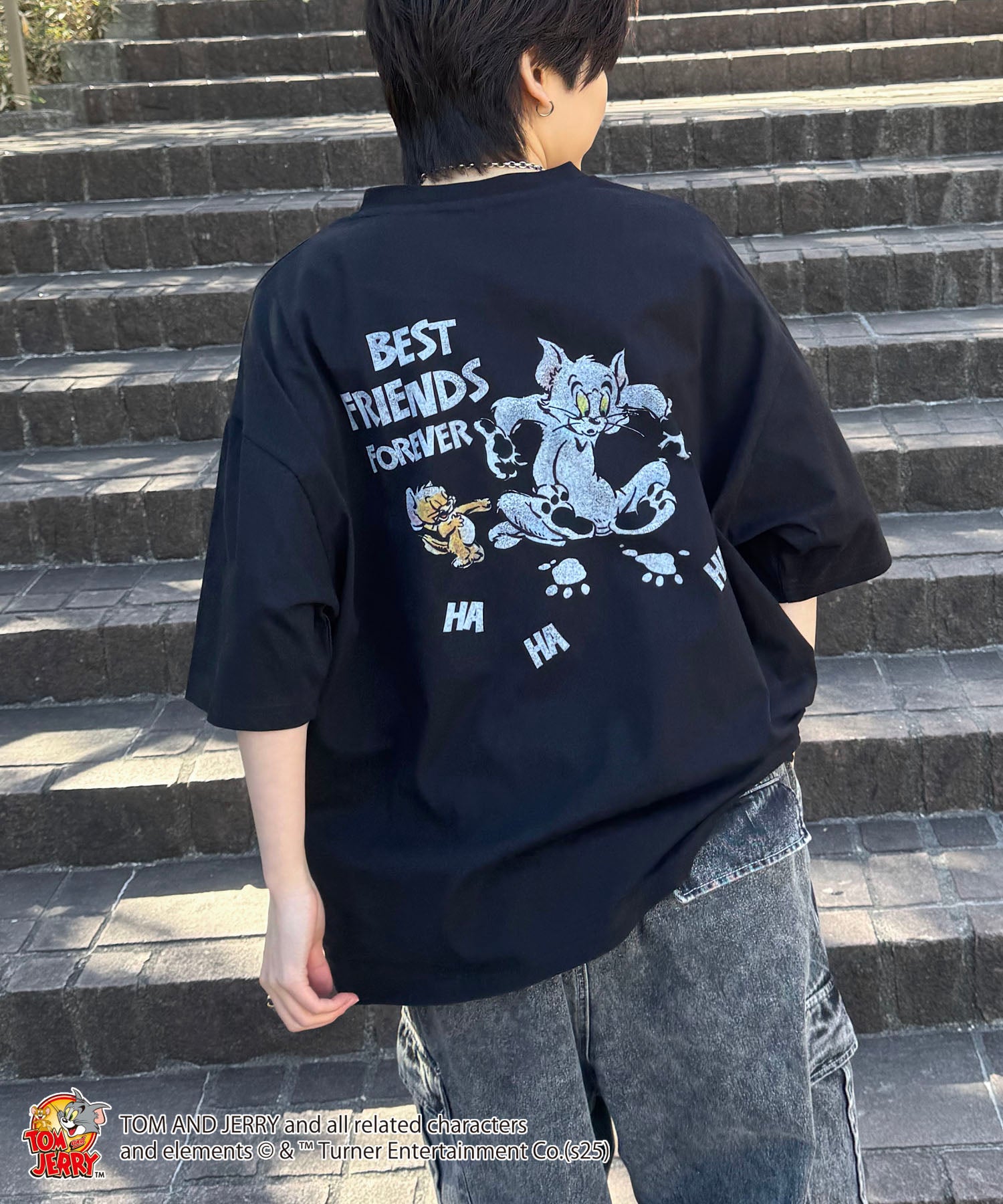 25SS【TOM&JERRY / トムトジェリー】足跡 ビッグシルエットバックプリントTシャツ