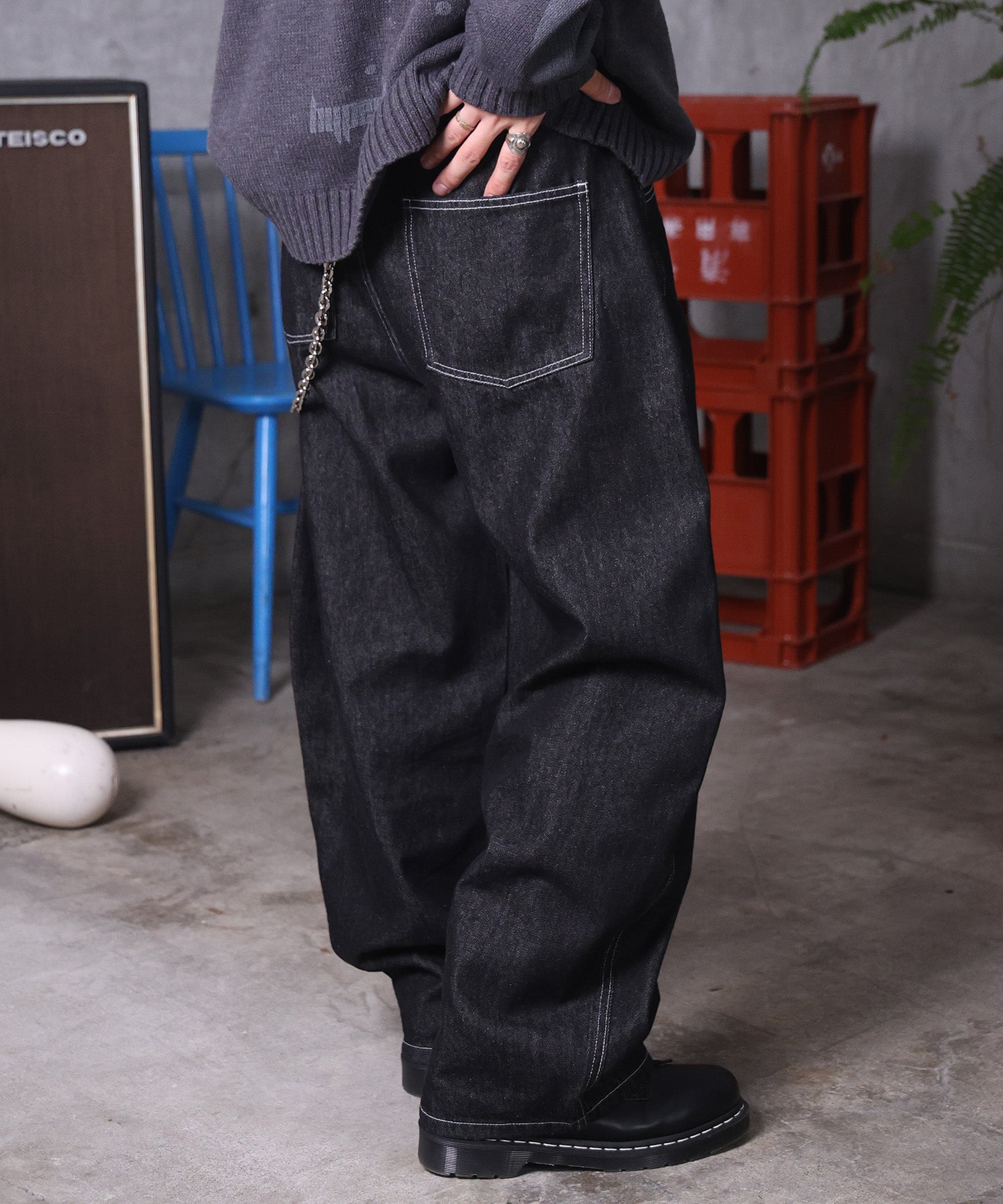 バレルレッグ リジット デニムパンツ