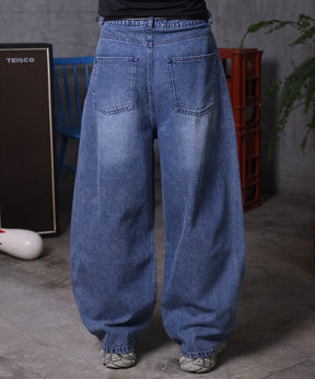 バレルレッグ ウォッシュ デニムパンツ