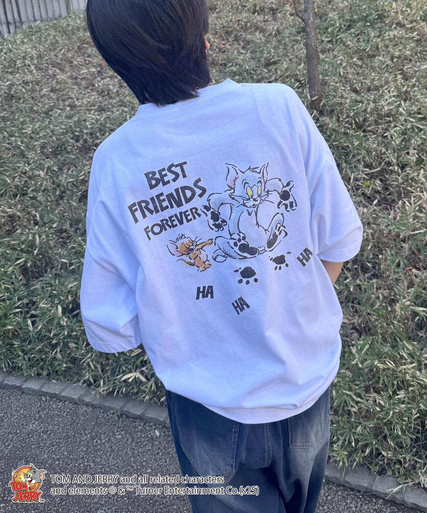 25SS【TOM&JERRY / トムトジェリー】足跡 ビッグシルエットバックプリントTシャツ