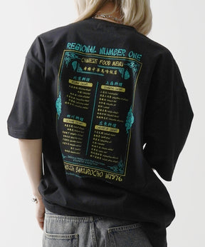 25SS ビッグシルエット "馬喰飯店" 中華メニュー バックプリント半袖Tシャツ