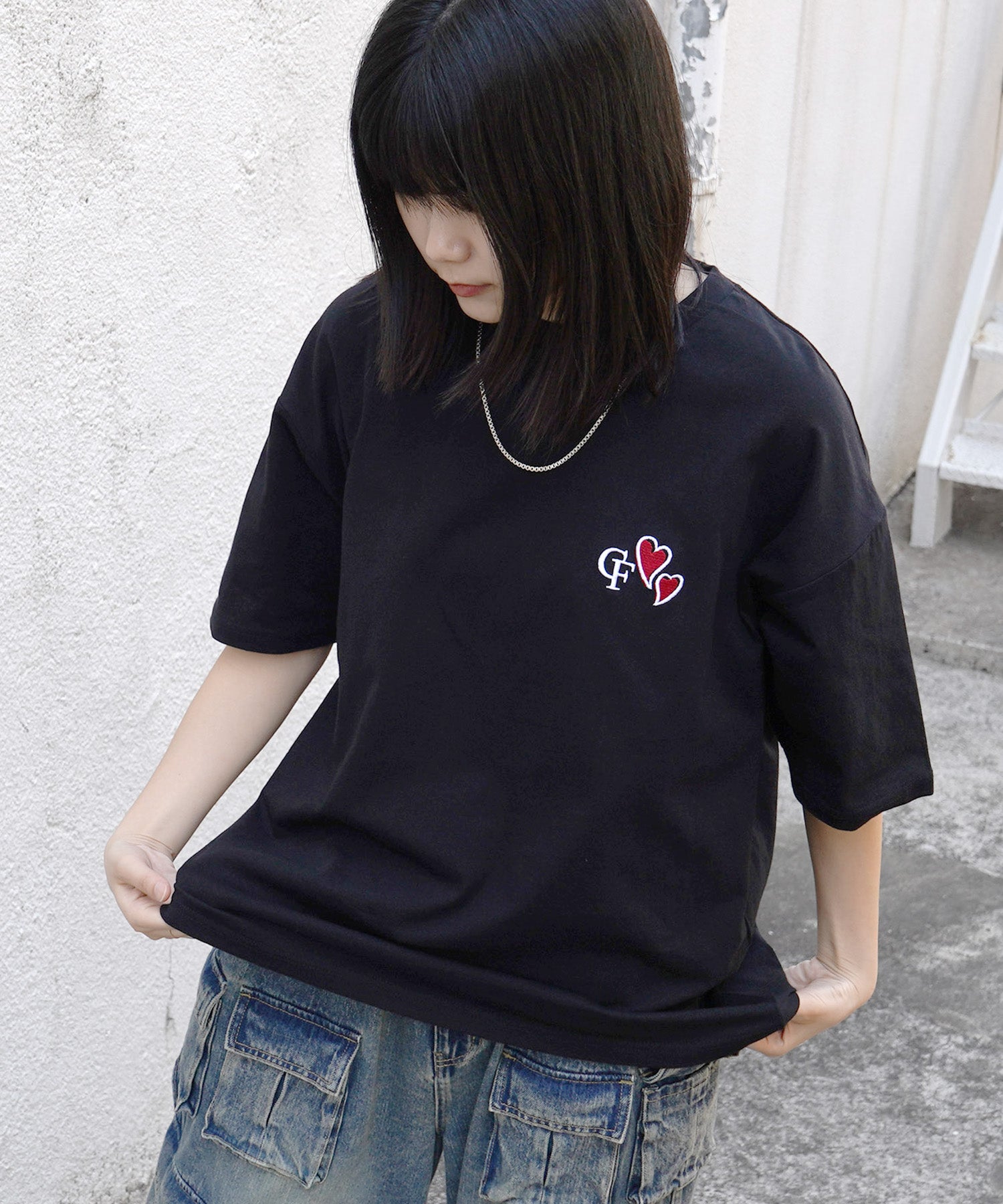 25SS ハートワンポイント刺繍 半袖Tシャツ