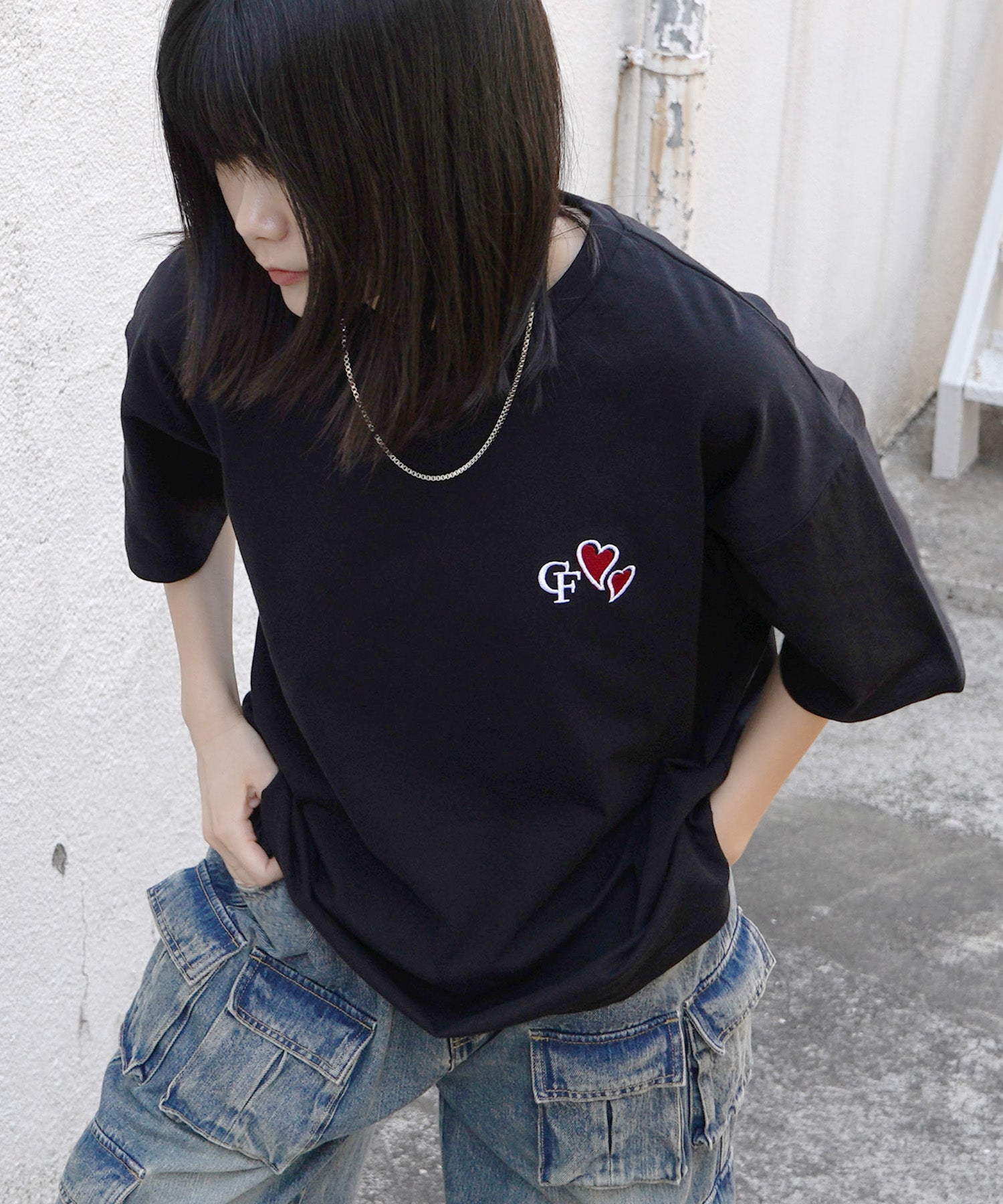 25SS ハートワンポイント刺繍 半袖Tシャツ