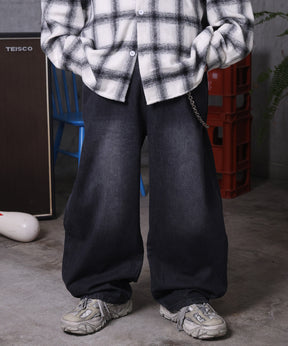 バレルレッグ ウォッシュ デニムパンツ