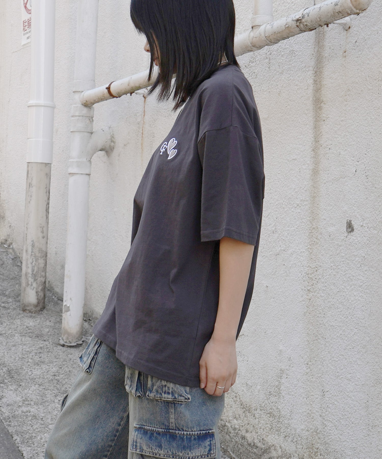 25SS ハートワンポイント刺繍 半袖Tシャツ