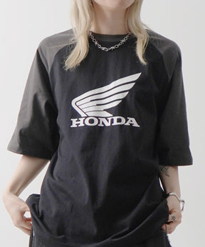 25SS【HONDA / ホンダ】フロントプリント ボックスシルエット ラグラン半袖Tシャツ