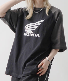 25SS【HONDA / ホンダ】フロントプリント ボックスシルエット ラグラン半袖Tシャツ
