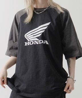 25SS【HONDA / ホンダ】フロントプリント ボックスシルエット ラグラン半袖Tシャツ