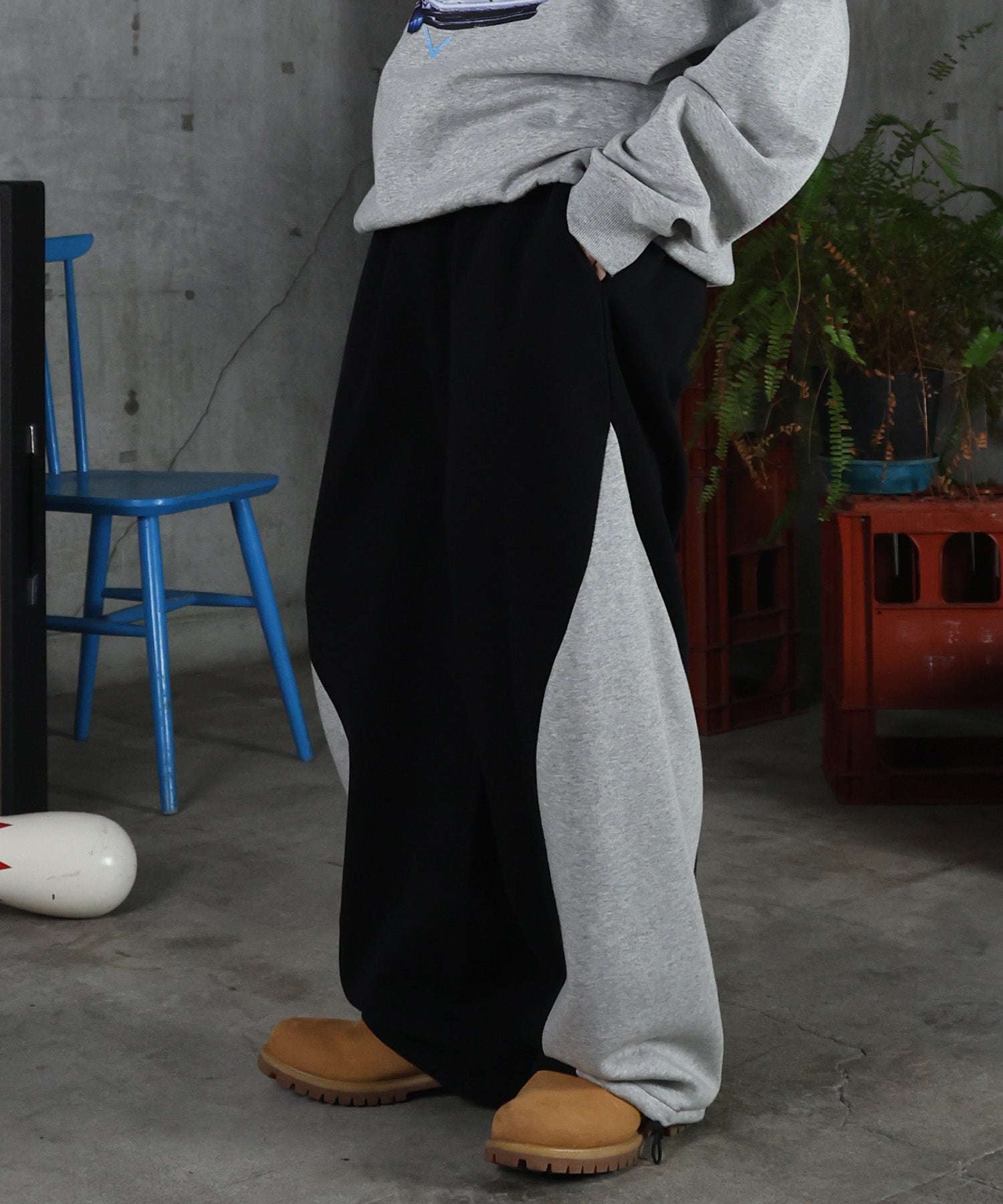 配色切り替え ドロスト スウェットパンツ