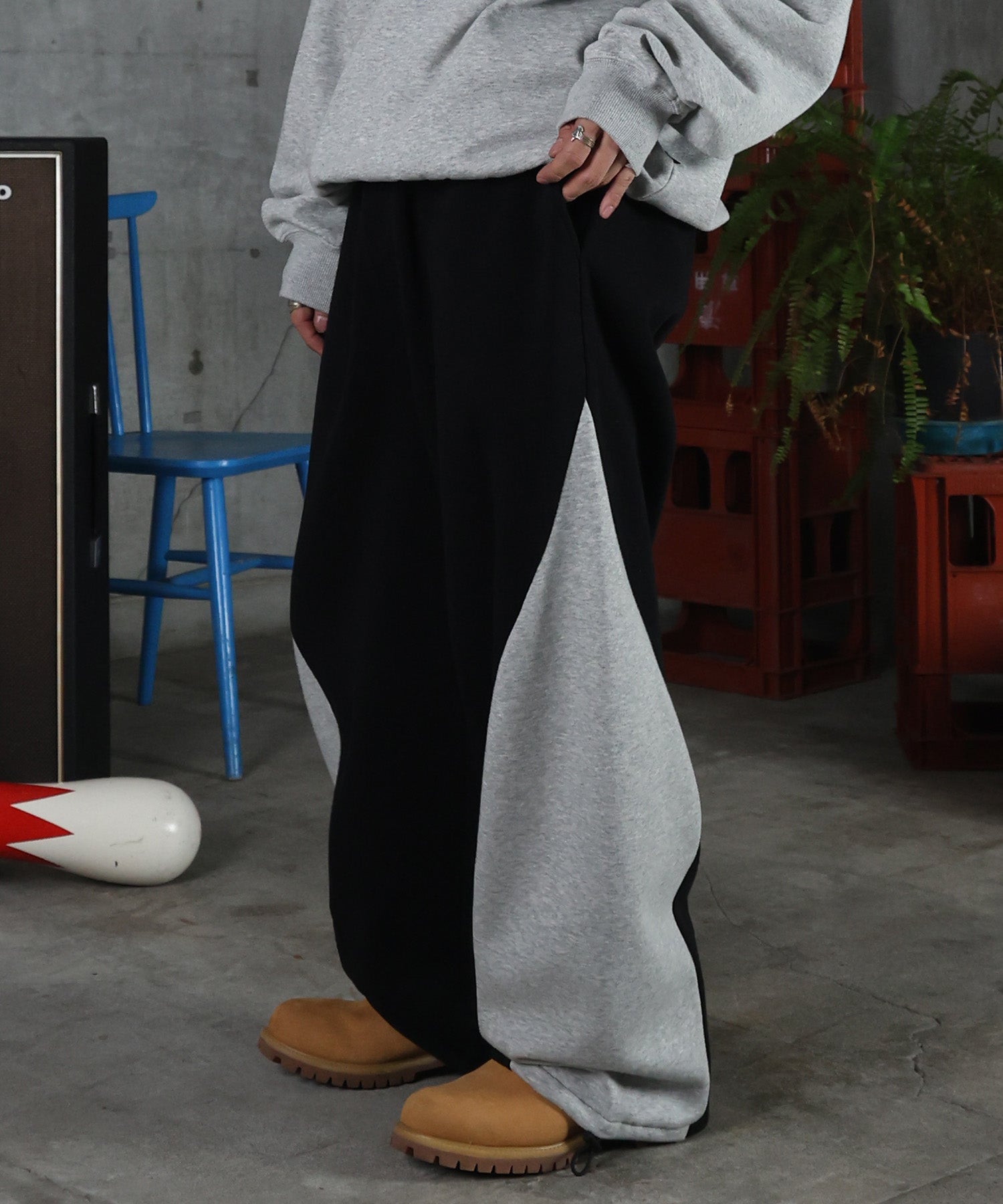 配色切り替え ドロスト スウェットパンツ