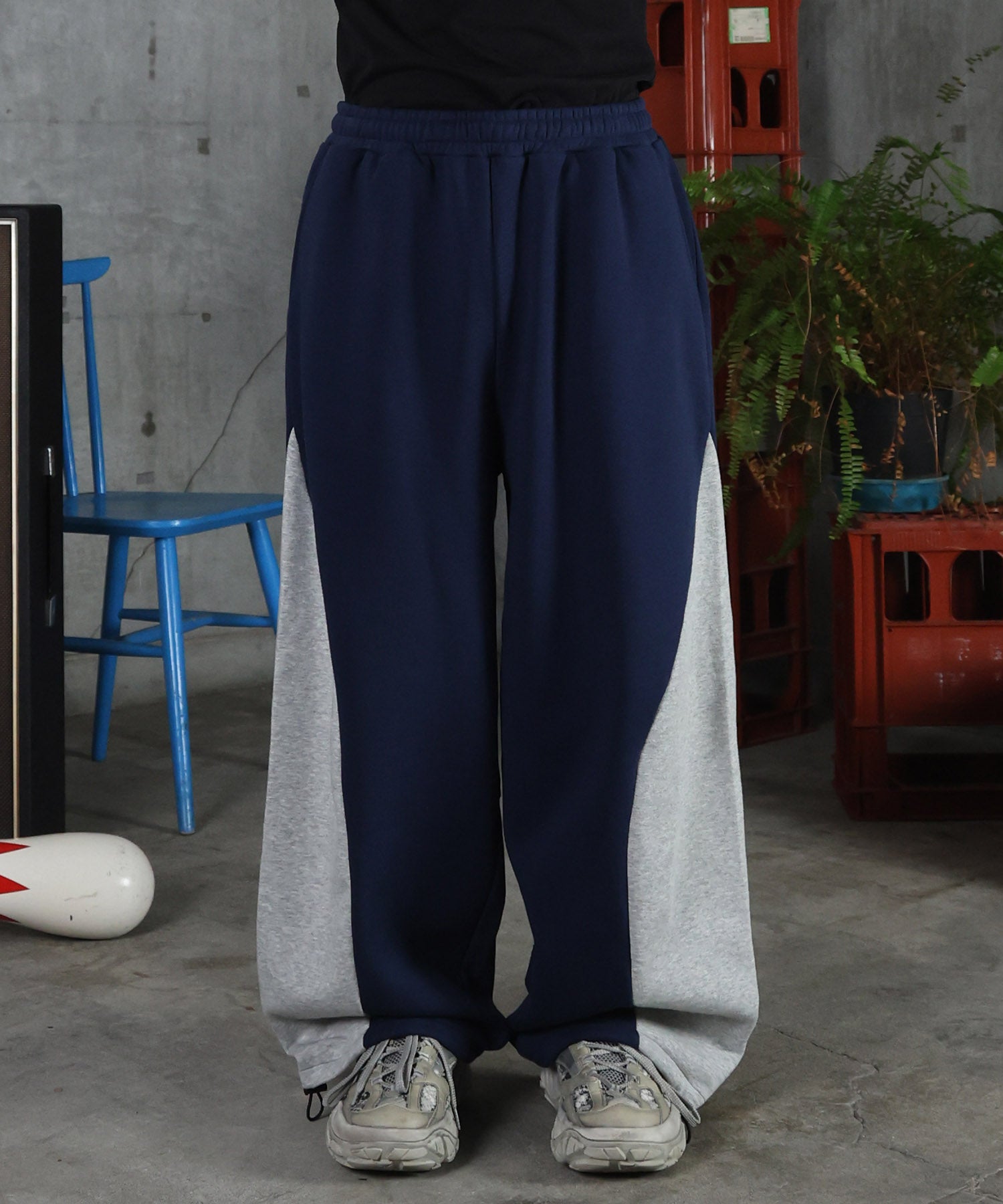 配色切り替え ドロスト スウェットパンツ